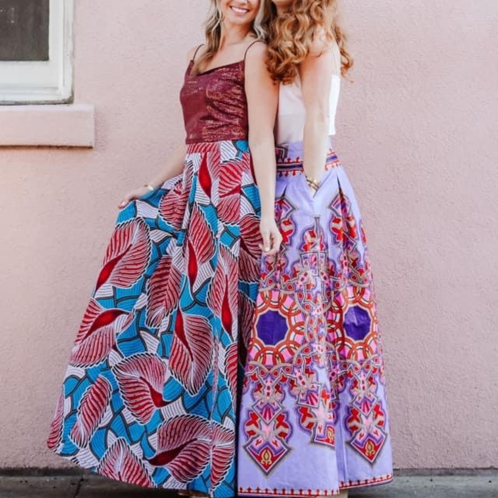 Francis + Benedict Joyce Maxi Skirt | Large | Turquoise, Red and White